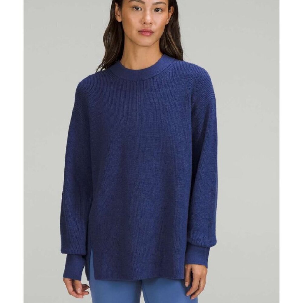 Lululemon Merino Wool-Blend Ribbed Crewneck Sweater Heathered Psychic Size 8